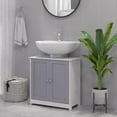 thumbnail image 2 of YANG2 Pedestal Sink Storage Cabinet, Vanity Base Cabinet, Under Sink Bathroom Cabinet with U-Shape Cut-Out and Adjustable Internal Shelf, White and Gray, 2 of 10