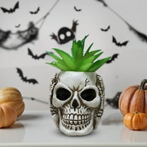 Skull Succulent Pot Planter, Resin Halloween Flower Pot for Desktop Decoration, Durable Unique Skull Design Plant Holder for Succulents, Office Home Tabletop Decor and Spooky Party Gift