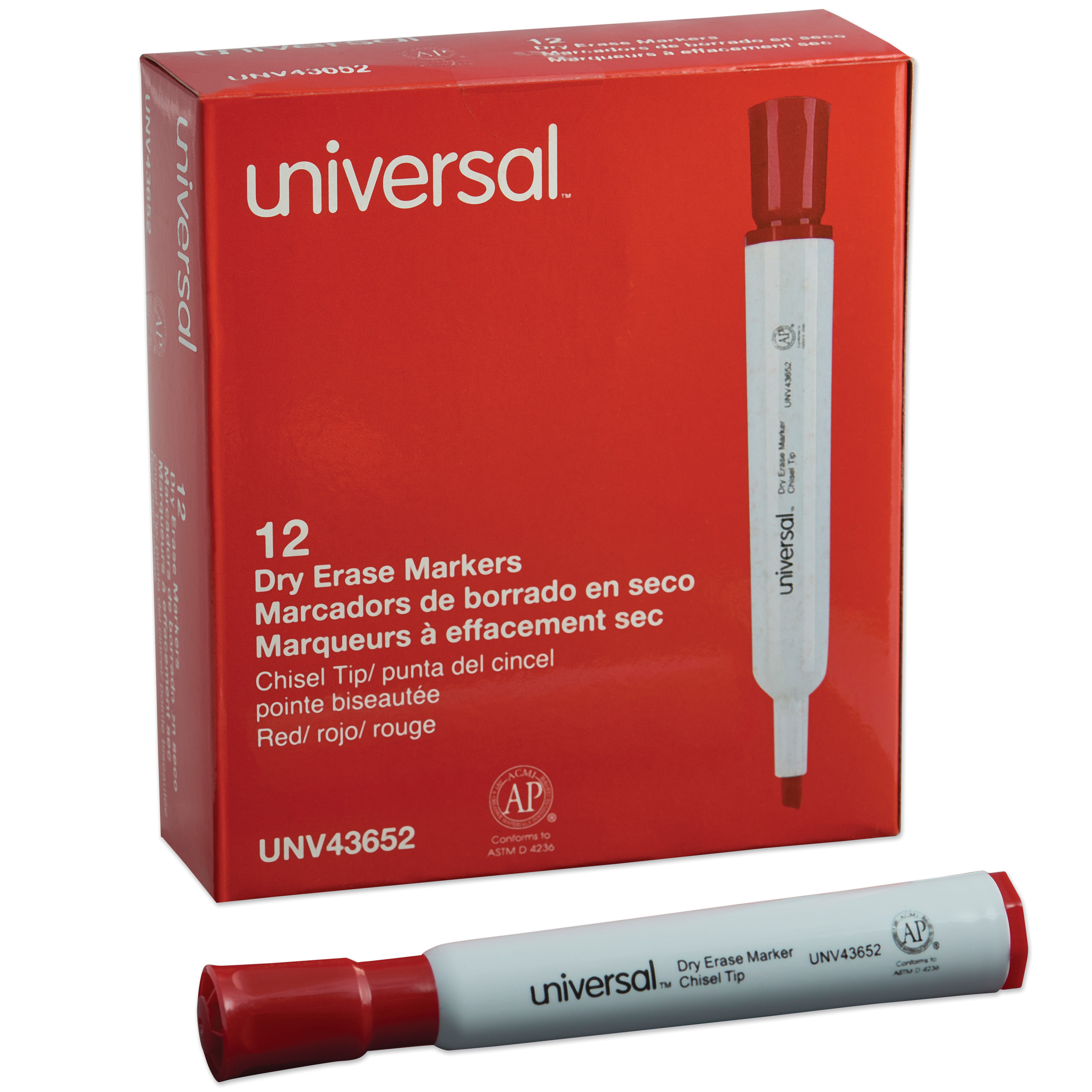 Universal Dry Erase Marker, Chisel Tip, Red, Dozen UNV43652 Walmart