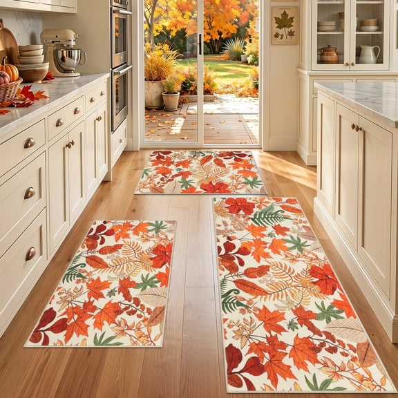 Aonewoe Kitchen Rug Set of 3 with Runner Non Slip Fall Rugs for Kitchen Washable Kitchen Mats for Floor Low Pile Carpet Runner Rugs for Hallway,Laundry,Thanksgiving Decor