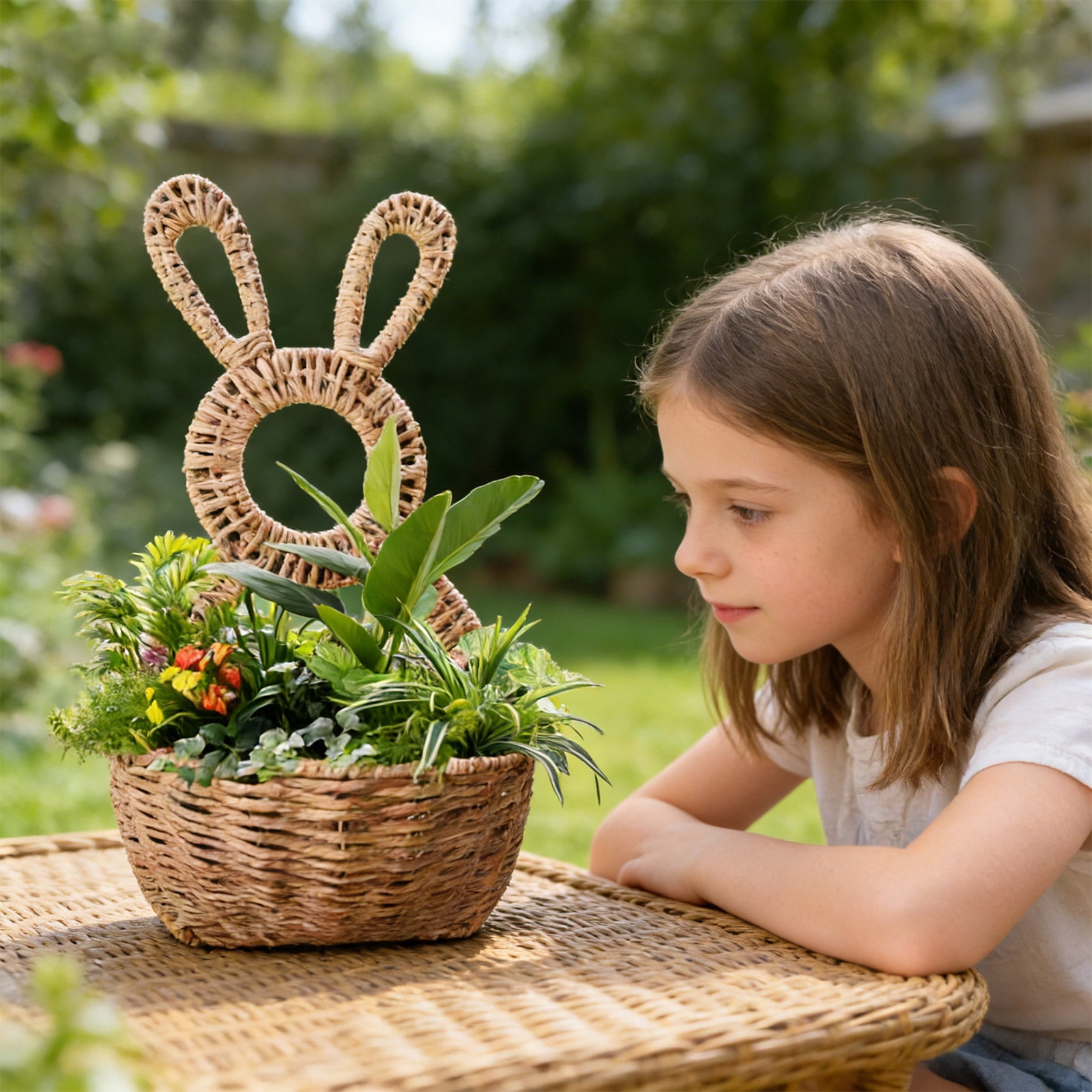 HaCpiu Easter Bunny Shaped Woven Basket, 15.7" Handwoven Rattan Rabbit Hanging Storage Basket, Easter Decor for Wall, Planter, Spring Celebrations & Home Decor