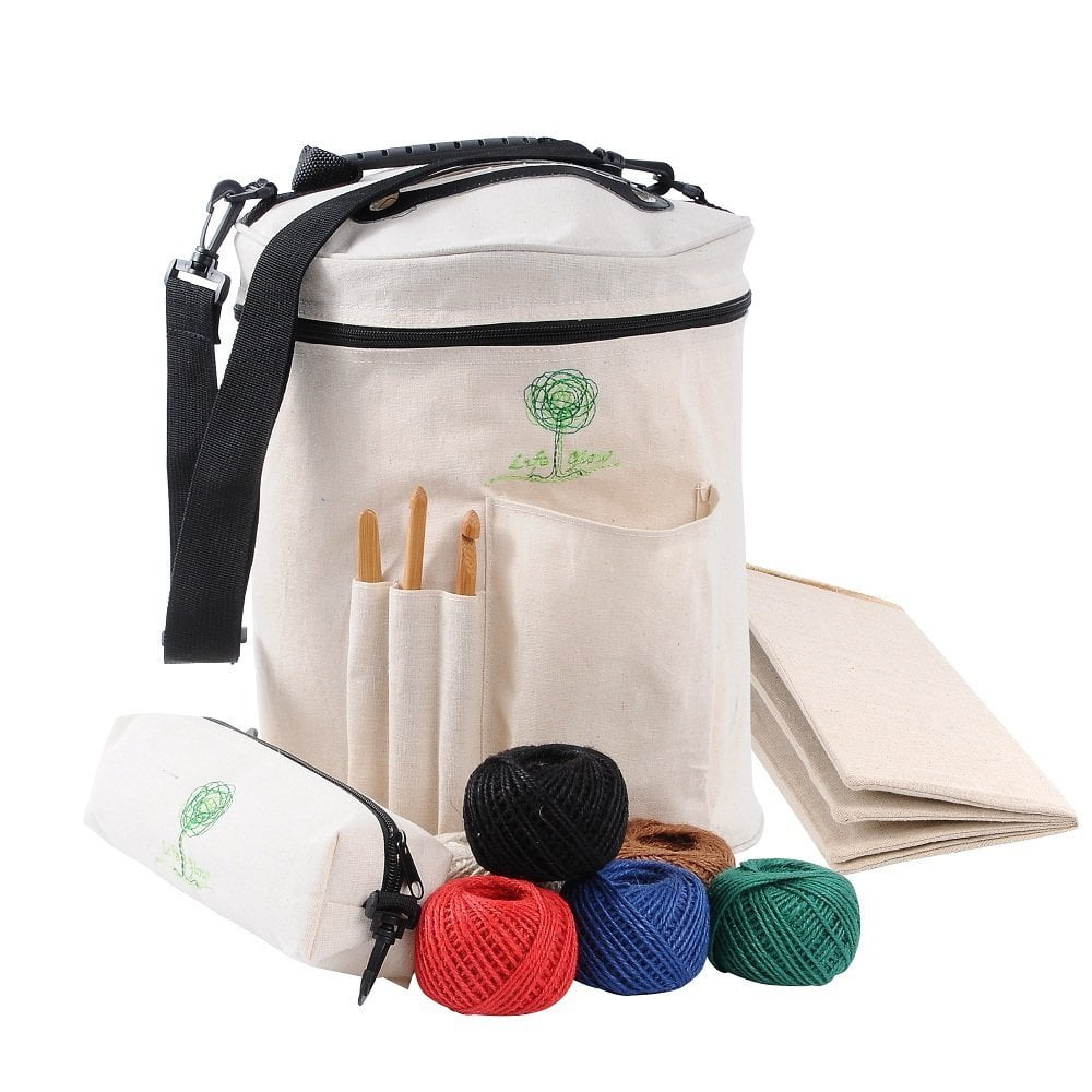 Life Glow Durable Flax Portable Knitting Bag Yarn Storage Tote
