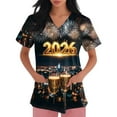 thumbnail image 5 of Garbnen Happy New Year Print Scrub Tops Women Plus Size Stretch V Neck Short Sleeve Women Shirt Xmas Valentine's Day Holiday Prints Nurse Working Uniforms, 5 of 6