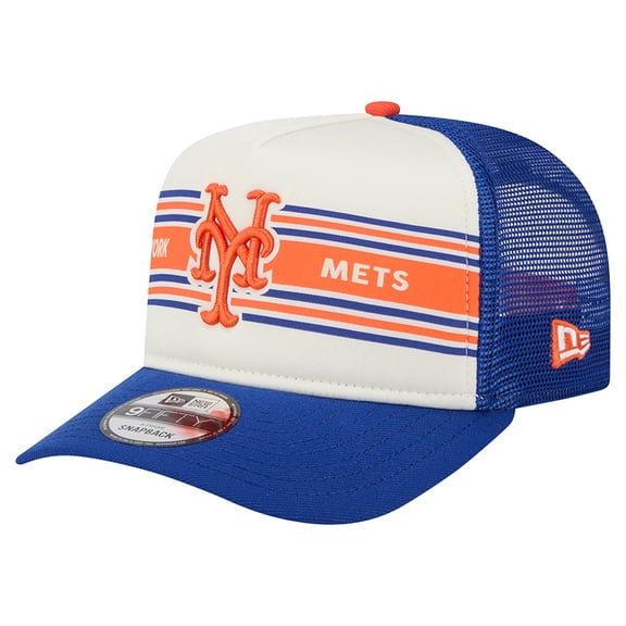 Men's New Era Cream/Royal New York Mets Banner A-Frame 9FIFTY Trucker Snapback Hat