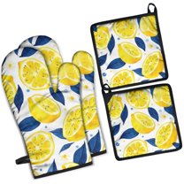 Blue Lemon Kitchen Oven Mitt and Pot Holder Sets 4 Pcs for Baking, Cooking and Grilling, Heat Resistant Up To 392 °F