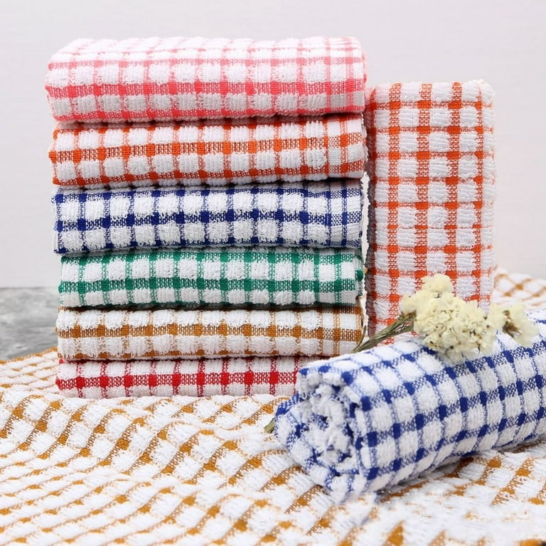 1 Pcs Drying Plaid Lint Terry Kitchen Cleaning Dish Cloths Dish