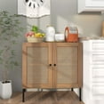 thumbnail image 2 of Costway Rattan Buffet Sideboard Cabinet Cupboard w/ Adjustable Shelf Oak, 2 of 9