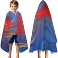thumbnail image 3 of Blue Red Gold Marble Pattern Hooded Bath Towel，60"x35" for Ages 3 To 12 Kids, Quick Dry Lightweight Soft Microfiber Hood Beach Towel Cover Up for Kids, 3 of 7