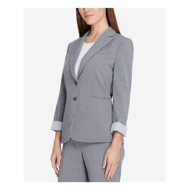 Tahari TAHARI Womens Gray Stretch Pocketed Fitted Lined Single Breasted  Blazer Jacket Petites 12P