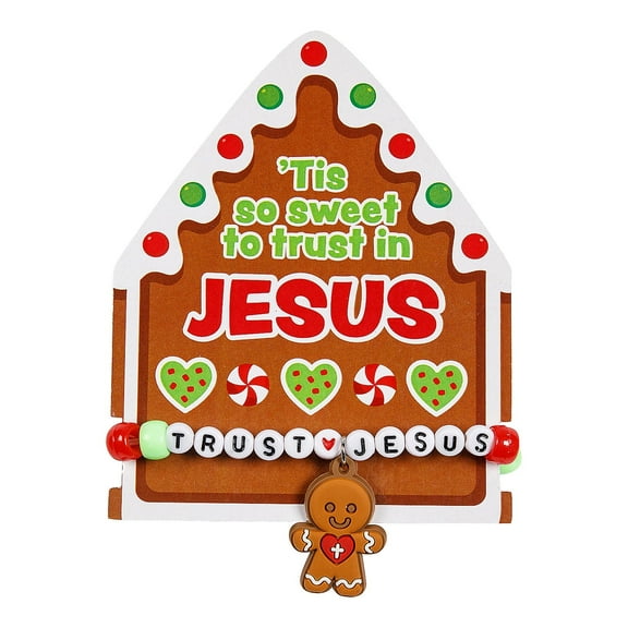 Fun Express Religious Christmas Gingerbread Plastic Bracelets with Card - 24 Pieces