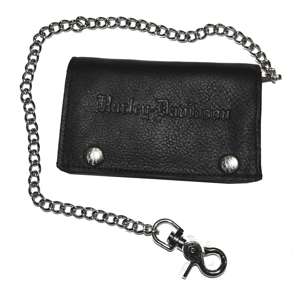 HarleyDavidson Men's Embossed XL TriFold Chain Wallet Leather