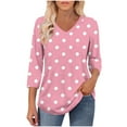 thumbnail image 5 of VgaVtl Womens T Shirts V-Neck 3/4 Sleeve Plus Size Shirts for Women Classic Fit Polka Dots Soft Daytime Leisure Shirts,Pink M, 5 of 8
