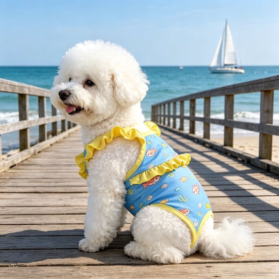 Pet Bikini Swimsuit for Dogs, Quick Dry Polyester Dog Swimwear with Ruffled Hem, Cute Summer Beach Outfit for Small to Large Breeds