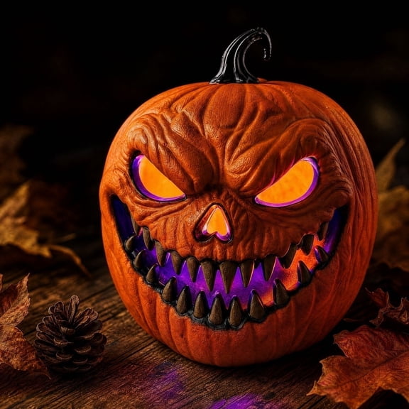 Rednachen Halloween Scary LED Pumpkin Decor Light,Warm Constant Battery Operated Jack-O-Lantern,for Halloween Party Indoor Outdoor Yard Decoration,A