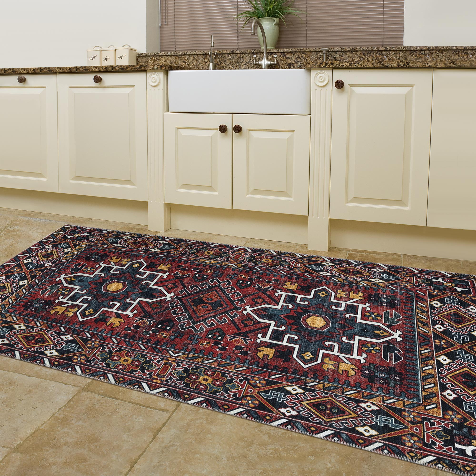 Ottomanson Machine Washable Cotton 3x6 Flatweave Runner Rug for Bedroom, 2'7" x 6', Red Medallion 6100