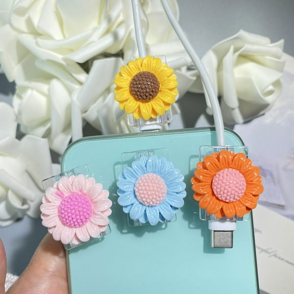 Tianyeda 4Pcs Sun Flower Cord Protector for iPhone iPad Charger USB Data Cable Protector
