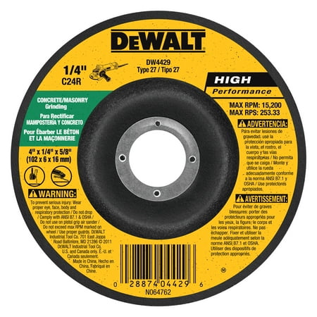 

DeWALT DW4528 - HP 4-1/2 Type 27 Concrete/Masonry Grinding Wheel (1/8 Thickness 7/8 Arbor Silicon Carbide)