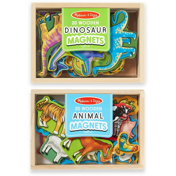 Melissa & Doug Wooden Set, Animals and Dinosaurs with 40 Wooden