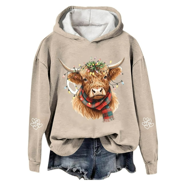 Chandail à Capuche Imprimé Vache Western Festif pour Femmes Thème Vacances Graphique