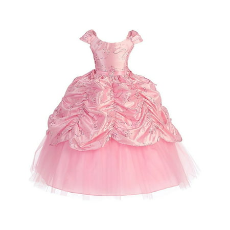 Girls Pink Cinderella Embroidered Pageant Dress 8-12