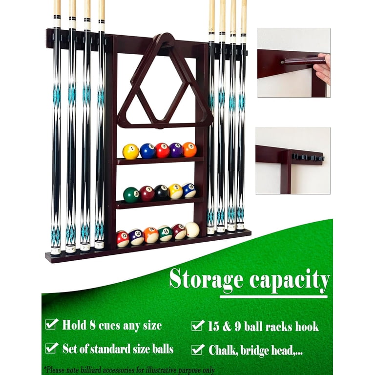 Pool Table Rack Mount Pool Cue Wall Rack GACCO BILLIARDS Freestanding Billiard Cue Rack, Pool ...
