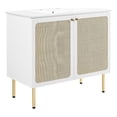thumbnail image 3 of Modway Chaucer 36" Wood & Rattan Bathroom Vanity with Adjustable Shelf in White, 3 of 16