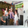 thumbnail image 1 of Retirement Party Shower Curtain, Employees in the Office Celebrating Happy Retirement Party of a Coworker, Fabric Bathroom Set with Hooks, 69W X 84L Inches Extra Long, Multicolor, by Ambesonne, 1 of 3