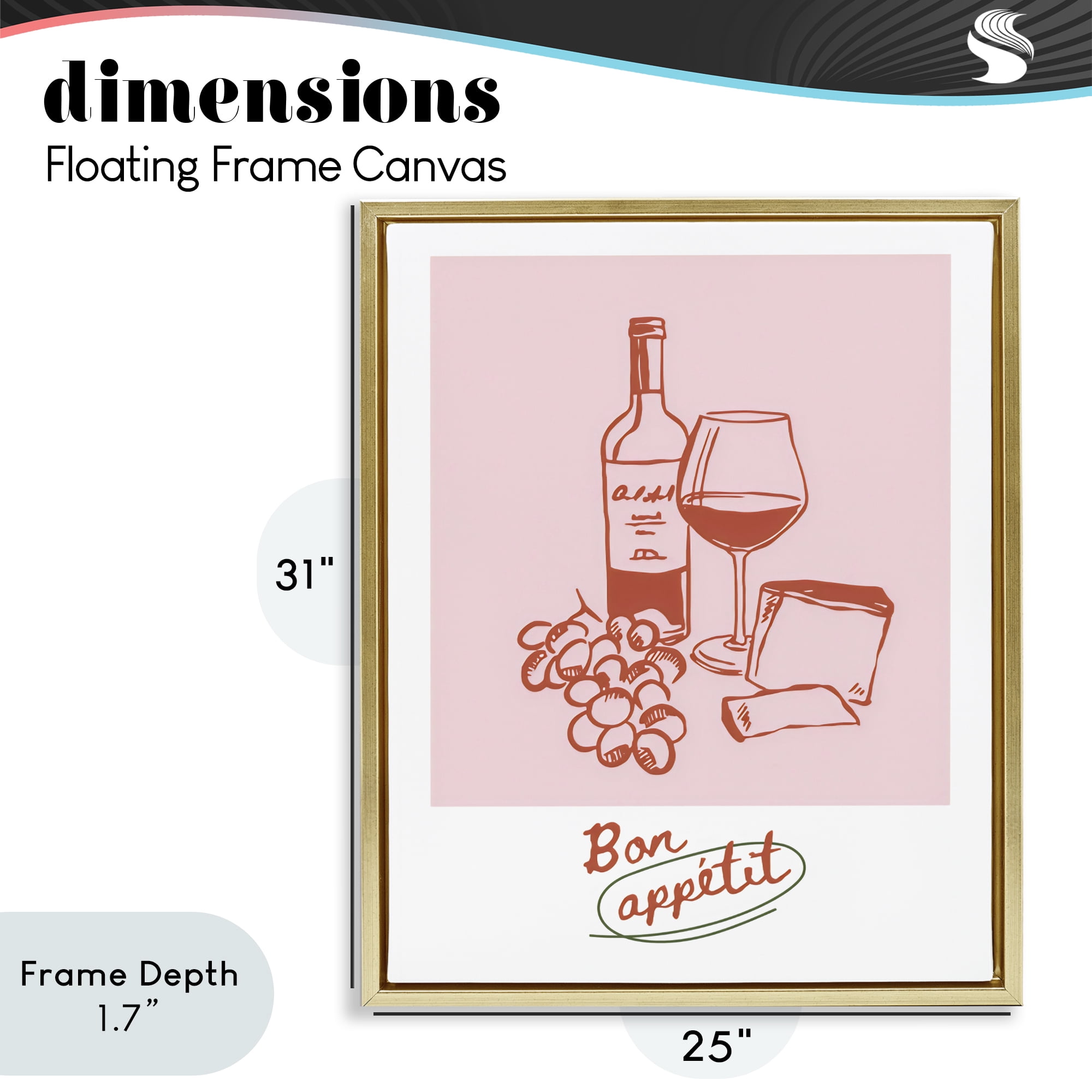 Stupell Industries Bon Appetit Wine & Grapes Gold Framed Floater Canvas Wall Art, design by The Prints Vibe