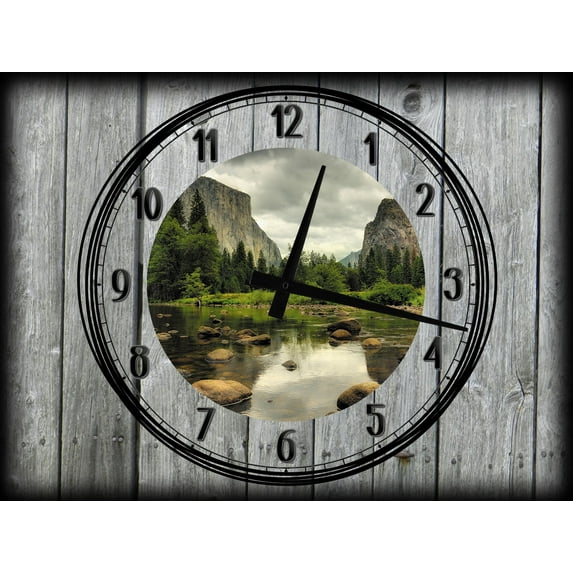 Large Wall Clock on Canvas Art Mountain Base Stoney River Bed 12 x 16 Inch Wall Art Decor Gray
