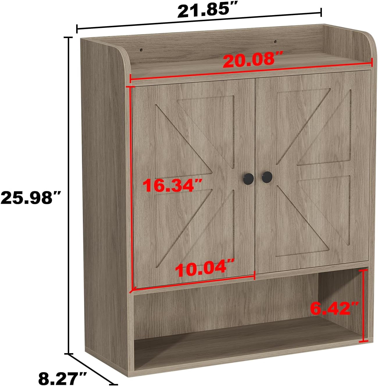 POAO Bathroom Wall Storage Cabinet, Wooden Medicine Cabinet with Adjustable Shelves and Double Barn Doors, Over The Toilet Storage Cabinet, Oak Grey