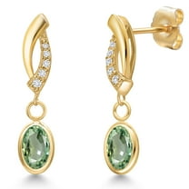 Gem Stone King 14K Yellow Gold Green Sapphire and Lab Grown Diamond Earrings for Women | 1.15 Cttw | Gemstone September Birthstone | Oval 6X4MM