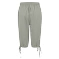 thumbnail image 5 of Womens Bermuda Shorts Knee Length Summer Casual Petite Drawstring Elastic Pull On Waist Linen Shorts Pedal Pushers with Pockets Light Gray L, 5 of 7