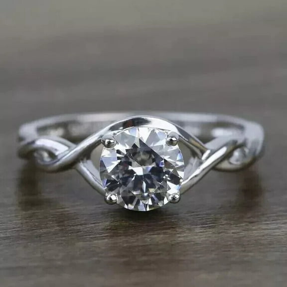 1Ct Lab Created Diamond Round Cut Solitaire Criscross Style Ring 14K White Gold Plated