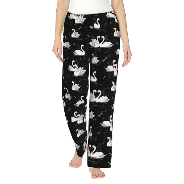 Fotbe Swan And Dragonflies Pantalones de Pijama para Mujer, Pantalones de Dormir, Pantalones Pj con Cordón y Bolsillos-Large