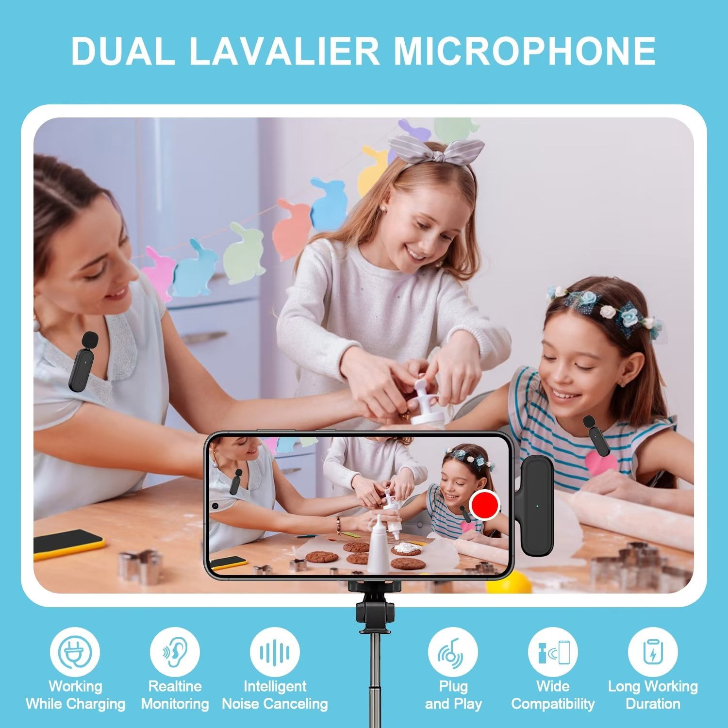 AILKIN 2 Pack Wireless Lavalier Microphones for Android with Charging Case,Plug-Play Mini Microphone,Noise Reduction,Clip on Lapel Mic for Video Recording Vlog,TikTok,YouTube,Interview