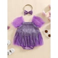 thumbnail image 3 of Infant Sequin Fringe Romper Dress Sparkling Tassel Puff Sleeve Tulle Jumpsuit Headband Baby Girls Summer Clothes 0-2T, 3 of 8