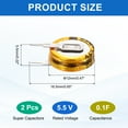 thumbnail image 2 of Uxcell Super Capacitor, 5.5V 0.1F V-Type Button Capacitor, High Energy Low Resistance High Consistency for Electronics Toys AC Motor Smart Display Screen (Golden, Pack of 2), 2 of 6