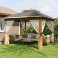 thumbnail image 2 of Memoryfield 11 ft x 11 ft Pop-Up Gazebos, Outdoor Canopy Tent with Mosquito Netting, Khaki, 2 of 11