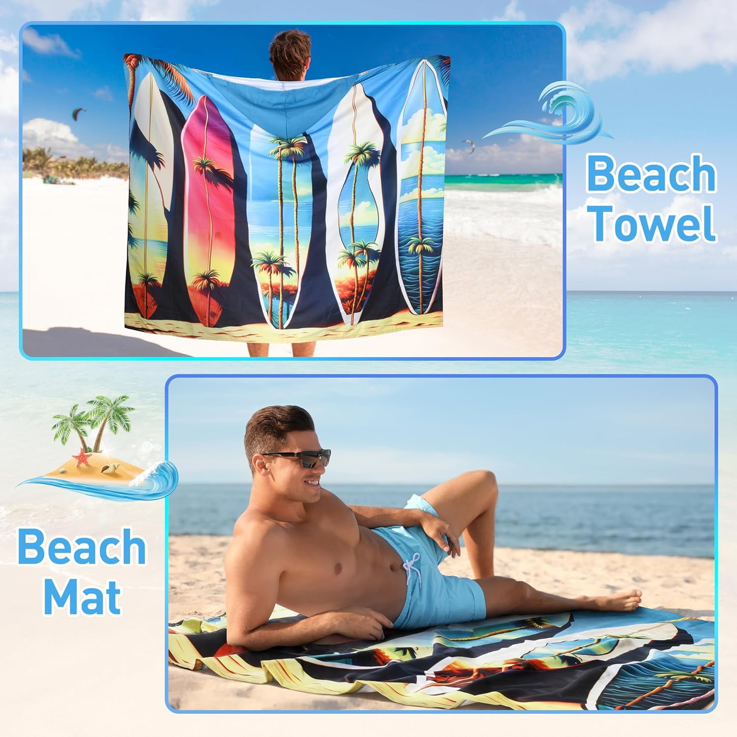 Tirrinia Lightweight Beach Poncho Towel with Hood for Adult, Quick Dry Travel, Surfer Pool Camping
