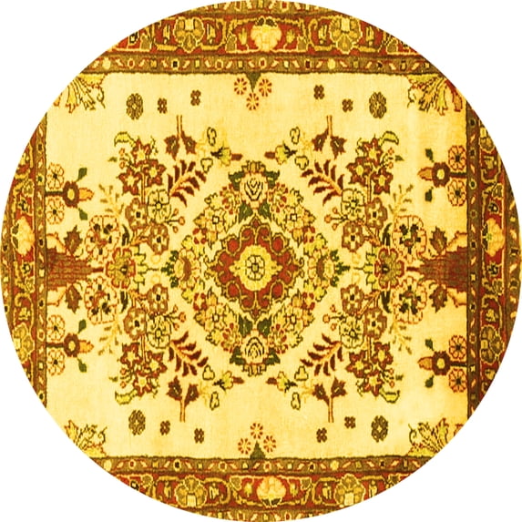 Ahgly Company Indoor Round Medallion Yellow Traditional Area Rugs, 6' Round