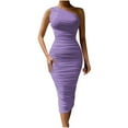 thumbnail image 2 of Fewfanhot Women Dresses One Shoulder Sleeveless Ruched Midi Club Party Dress, 2 of 8