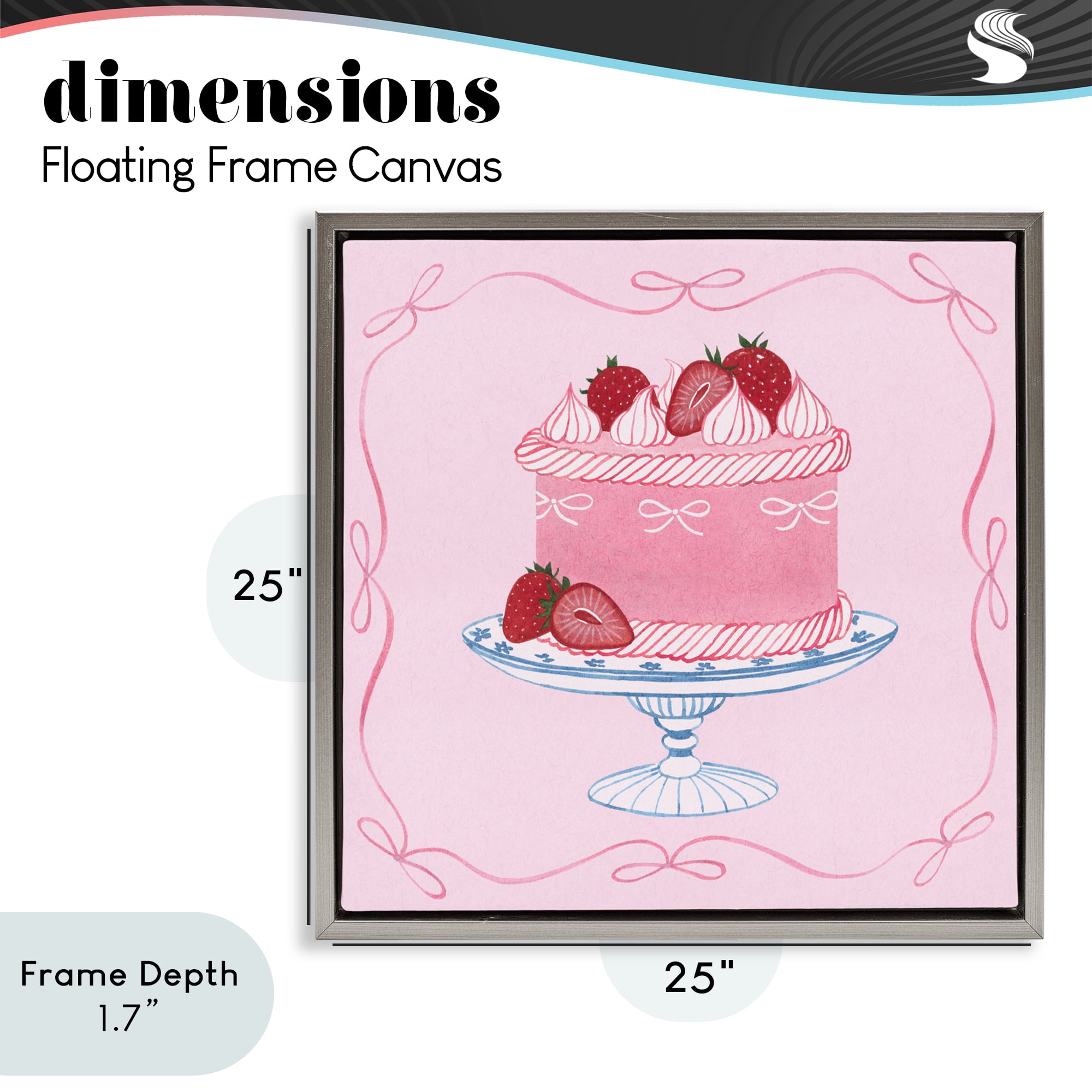 Stupell Industries Pink Strawberry Cake Gray Framed Floater Canvas Wall Art, design by Grace Popp