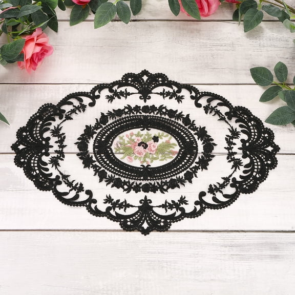 3 Pcs Lace Placemats, 16.5x6.5Inches Vintage Table Doilies Oval Embroidered Crochet Lace Dolly Cup Mat for Table Vase Home Decor, Black
