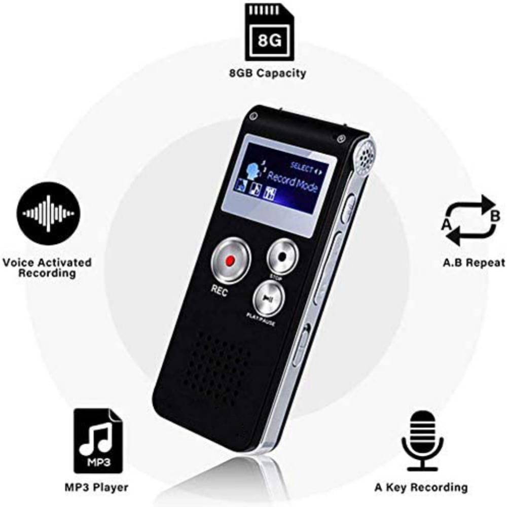 YaeCCC 8GB Digital Voice Recorder Voice Activated Recorder Clear Audio Recording for Lectures Meetings Interviews MP3 Mini Audio Recorder USB Charge 