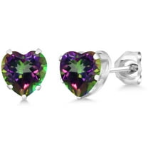Gem Stone King 925 Sterling Silver Green Mystic Topaz Stud Earrings for Women Men (2.14 Cttw, Heart Shape 6MM)