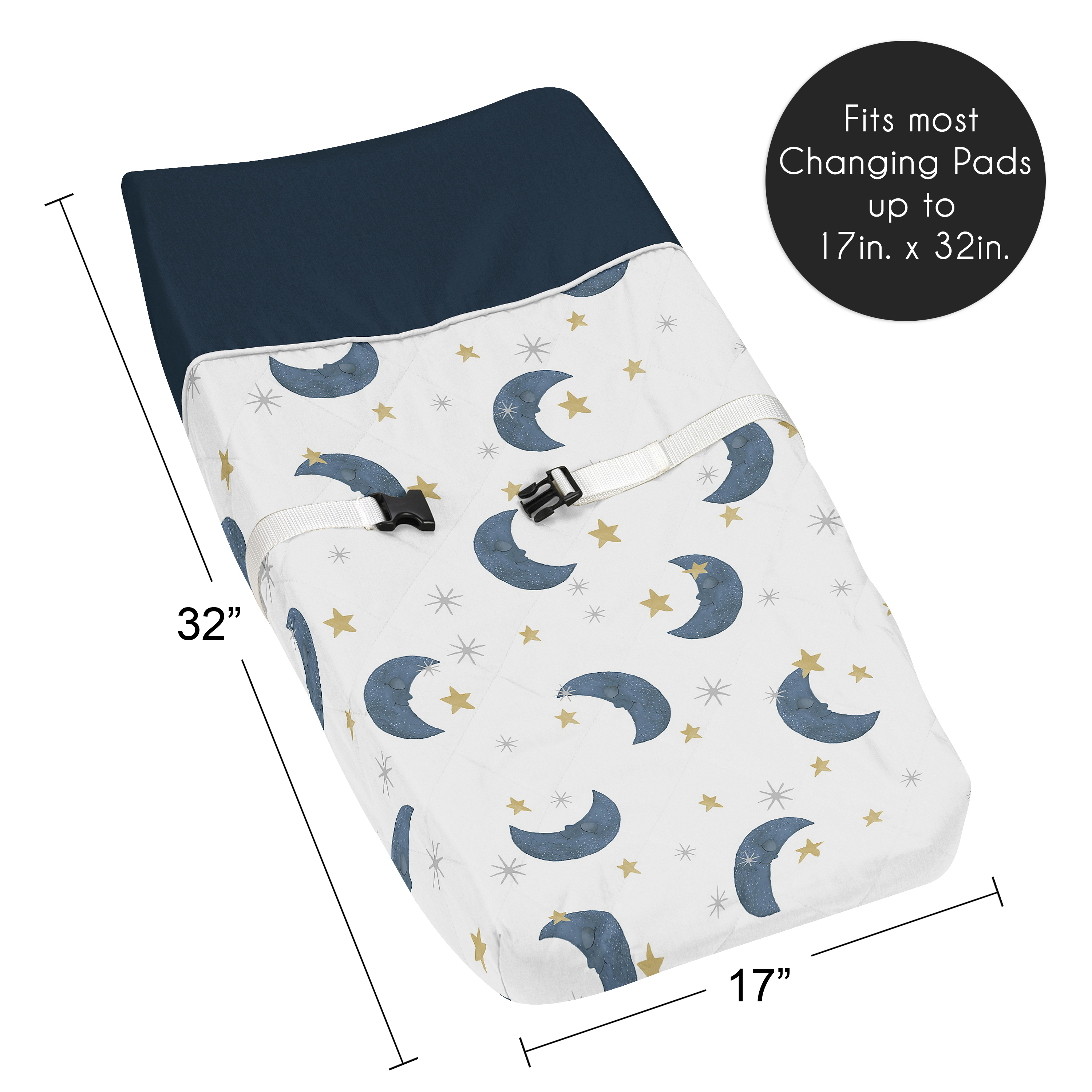 Sweet Jojo Designs Moon Bear Blue and Gold Changing Pad Cover