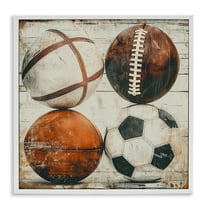 Stupell Industries Rustic Sports Balls Sports Painting White Framed Art Print Wall Art, 12 x 12