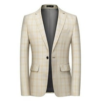 Zylanna Men's Suit Jacket, Winter Spring and Fall Fashion Soft & Comfy Plaid Formal Blazer for Men Beige
