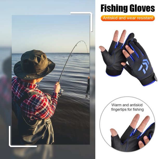 Guantes de pesca de flecha unisex con corte de 3 dedos Guantes de pesca antideslizantes (Azul)
