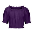 thumbnail image 4 of Women's Off Shoulder Ruffle Trim Ruched Short Sleeve Blouse Crop Top, 4 of 6